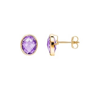 Clous d'oreilles or jaune 750/18 ct avec améthystes ovale