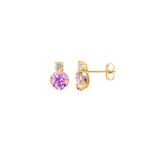 Clous d'oreilles or jaune 750/18 ct avec améthystes et zircones