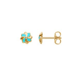 Ohrstecker 750/18 K Gelbgold mit blauem Lack, Blume