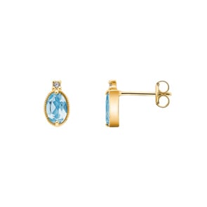 Stud Earrings 750/18 K Yellow Gold with oval Blue Topaz & Cubic Zirconia