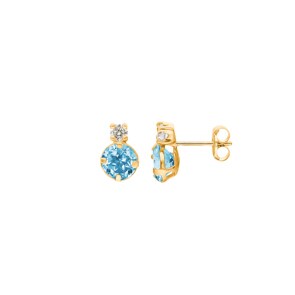 Clous d'oreilles or jaune 750/18 ct avec topazes bleue et zircones