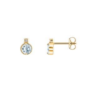 Stud Earrings 750/18 K Yellow Gold with Blue Topaz & Cubic Zirconia