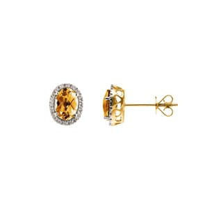 Ohrstecker 750/18 K Gelbgold mit Citrin oval und Diamanten 0.10 ct H/si