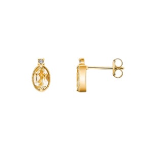 Stud Earrings 750/18 K Yellow Gold with oval Citrine & Cubic Zirconia
