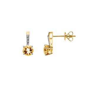 Ohrstecker 750/18 K Gelbgold mit Citrin rund und Diamanten 0.02 ct H/si