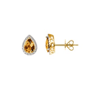 Ohrstecker 750/18 K Gelbgold mit Citrin Tropfen und Diamanten 0.11 ct H/si