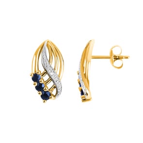 Clous d'oreilles or jaune 750/18 ct avec diamants 0.01 ct H/si et saphirs