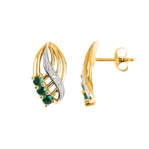 Ohrstecker 750/18 K Gelbgold mit Diamanten 0.01 ct H/si & Smaragden