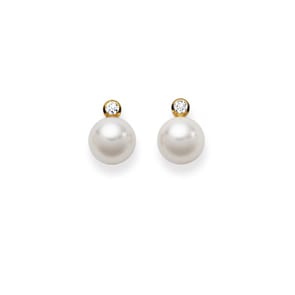 Ohrstecker 750/18 K Gelbgold mit Diamant 0.10ct W/Si, Akoya-Kulturperle