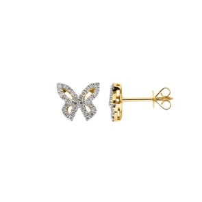 Ohrstecker 750/18 K Gelbgold mit Diamanten 0.25 ct H/si, Schmetterlinge