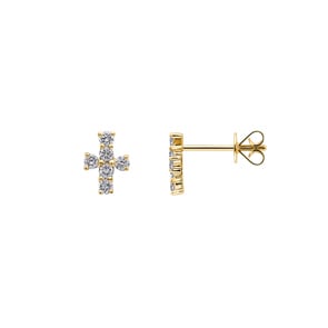 Ohrstecker 750/18 K Gelbgold mit Diamanten 0.35 ct H/si, Kreuz