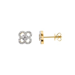 Ohrstecker 750/18 K Gelbgold mit Diamanten 0.36 ct H/si, Kleeblatt