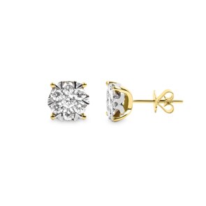 Clous d'oreilles or jaune 750/18 ct avec diamants 1.00 ct H/si
