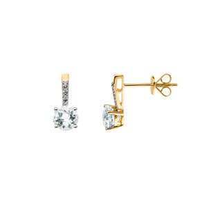Ohrstecker 750/18 K Gelbgold mit grünem Amethyst rund und Diamanten 0.02 ct H/si