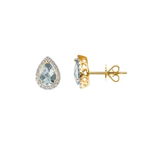 Ohrstecker 750/18 K Gelbgold mit grünem Amethyst Tropfen und Diamanten 0.11 ct H/si