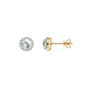 Ohrstecker 750/18 K Gelbgold mit grünem Amethyst und Diamanten 0.09 ct H/si