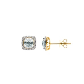 Ohrstecker 750/18 K Gelbgold mit grünem Amethyst und Diamanten 0.10 ct H/si