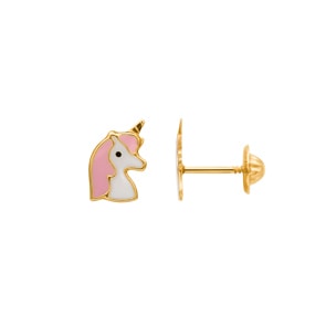 Ohrstecker 750/18 K Gelbgold mit Lack, Einhorn
