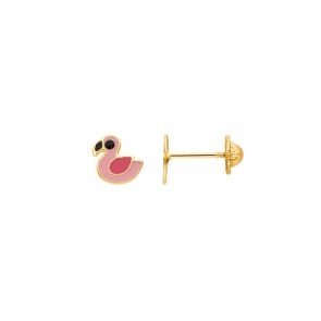 Ohrstecker 750/18 K Gelbgold mit Lack, Flamingo