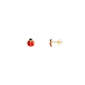 Clous d'oreilles or jaune 750/18 ct avec laque, Coccinelle