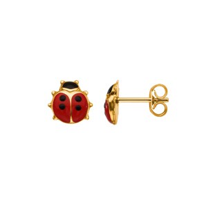 Clous d'oreilles or jaune 750/18 ct avec laque, Coccinelle