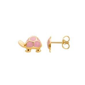 Clous d'oreilles or jaune 750/18 ct avec laque, Tortue