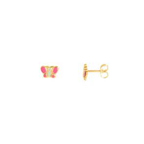 Clous d'oreilles or jaune 750/18 ct avec laque, Papillon