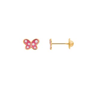 Clous d'oreilles or jaune 750/18 ct avec laque, Papillon