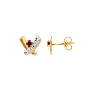 Clous d'oreilles or jaune 750/18 ct avec rubis