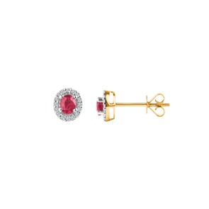 Ohrstecker 750/18 K Gelbgold mit Rubin oval & Diamanten 0.09 ct H/si