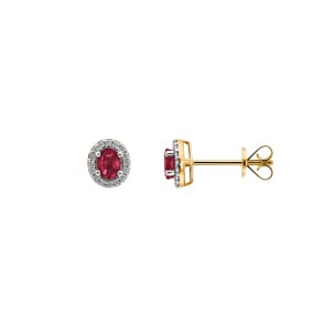 Ohrstecker 750/18 K Gelbgold mit Rubin oval & Diamanten 0.09 ct H/si