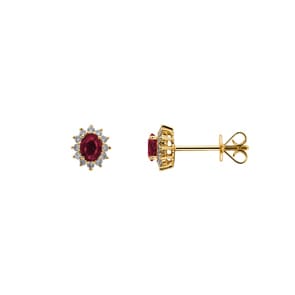 Ohrstecker 750/18 K Gelbgold mit Rubin oval & Diamanten 0.15 ct H/si