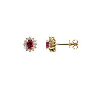 Ohrstecker 750/18 K Gelbgold mit Rubin oval & Diamanten 0.19 ct H/si