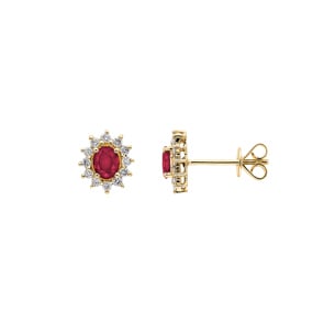 Ohrstecker 750/18 K Gelbgold mit Rubin oval & Diamanten 0.23 ct H/si