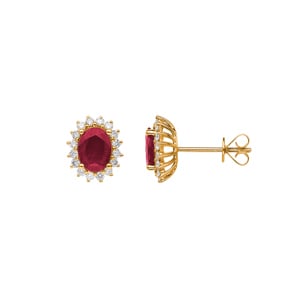 Ohrstecker 750/18 K Gelbgold mit Rubin oval & Diamanten 0.32 ct H/si
