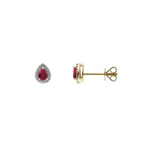 Ohrstecker 750/18 K Gelbgold mit Rubin Tropfen und Diamanten 0.09 ct H/si