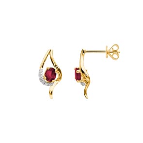 Ohrstecker 750/18 K Gelbgold mit Rubinen & Diamanten 0.05 ct H/si
