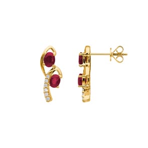 Ohrstecker 750/18 K Gelbgold mit Rubinen & Diamanten 0.08 ct H/si