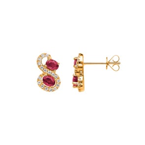 Clous d'oreilles or jaune 750/18 ct avec rubis & diamants 0.21 ct H/si