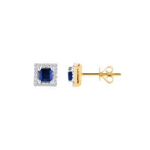 Ohrstecker 750/18 K Gelbgold mit Saphir und Diamanten 0.12 ct H/si