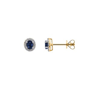 Ohrstecker 750/18 K Gelbgold mit Saphir oval & Diamanten 0.09 ct H/si