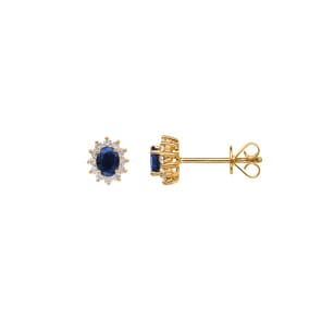 Ohrstecker 750/18 K Gelbgold mit Saphir oval & Diamanten 0.15 ct H/si