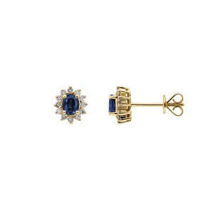 Ohrstecker 750/18 K Gelbgold mit Saphir oval & Diamanten 0.19 ct H/si