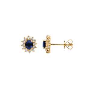 Ohrstecker 750/18 K Gelbgold mit Saphir oval & Diamanten 0.23 ct H/si