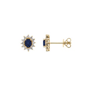 Ohrstecker 750/18 K Gelbgold mit Saphir oval & Diamanten 0.23 ct H/si