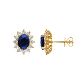 Ohrstecker 750/18 K Gelbgold mit Saphir oval & Diamanten 0.81 ct H/si