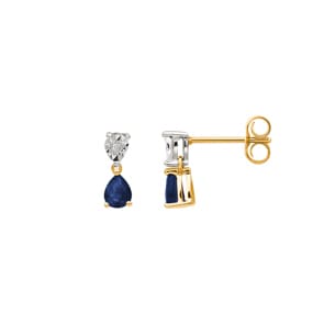 Clous d'oreilles or jaune 750/18 ct avec saphir et diamant 0.01ct.