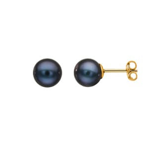 Ohrstecker 750/18 K Gelbgold mit schwarzer Süsswasserzuchtperle Ø 7mm