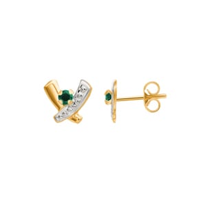 Clous d'oreilles or jaune 750/18 ct avec émeraude