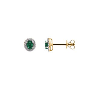 Ohrstecker 750/18 K Gelbgold mit Smaragd oval & Diamanten 0.09 ct H/si